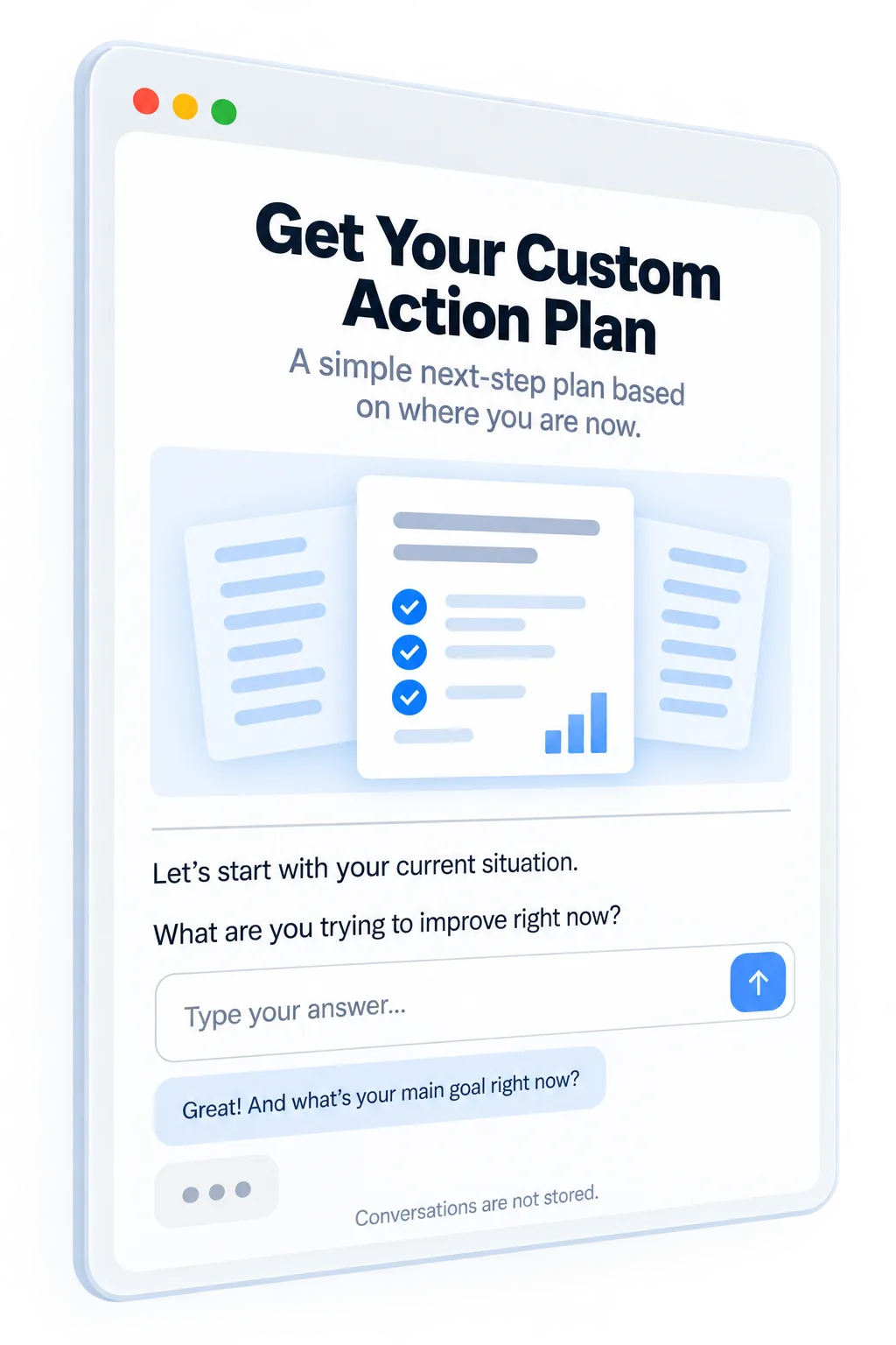 AI opt-in page asking a visitor guided questions